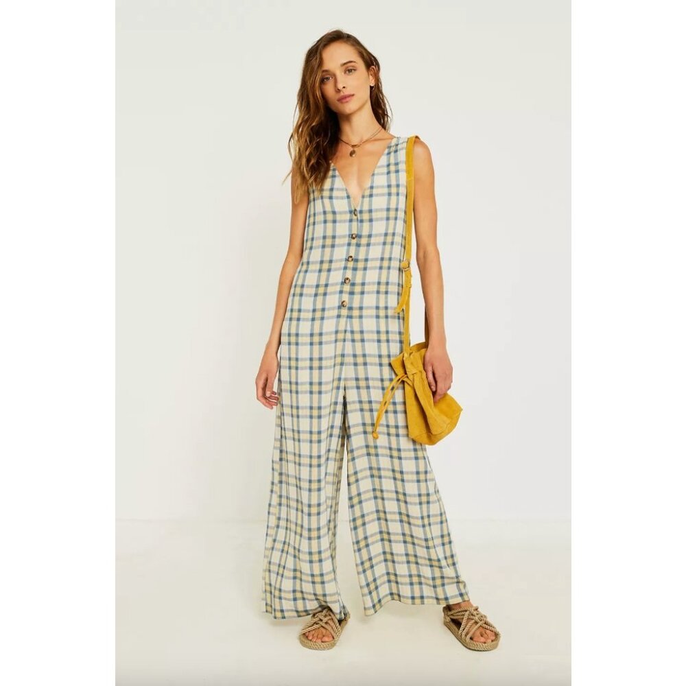 Urban Outfitters Plaid Button-Through Jumpsuit In Multicolor Size M